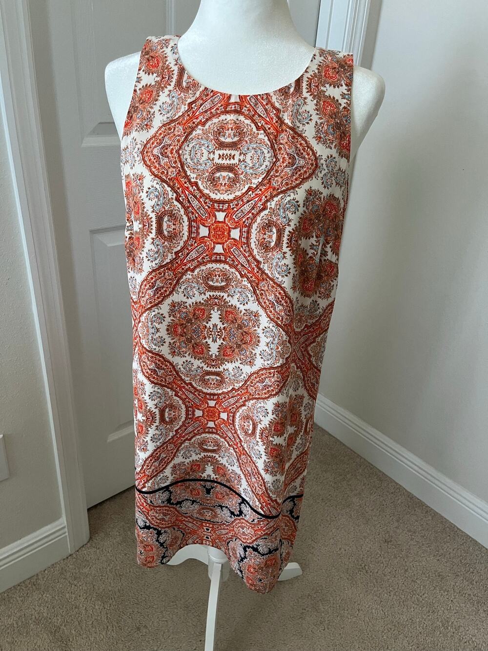 Rose & Olive Orange Paisley Shift Dress Size 8 Sleeveless Lined